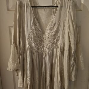 #221 Free People Cream Blouse with Lace Detail